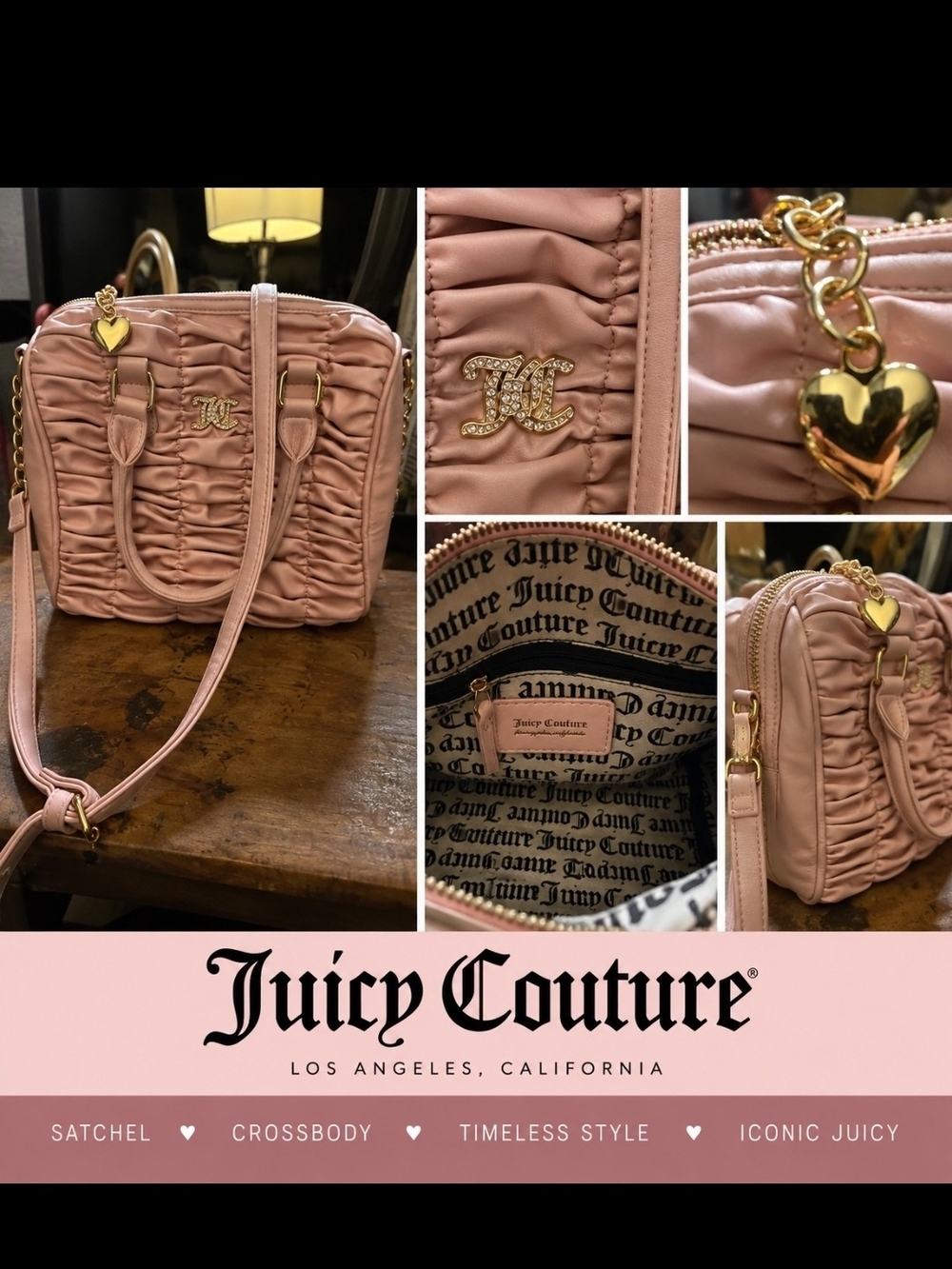 Juicy Couture Blush Pink Ruffle Satchel with Gold Heart Charm